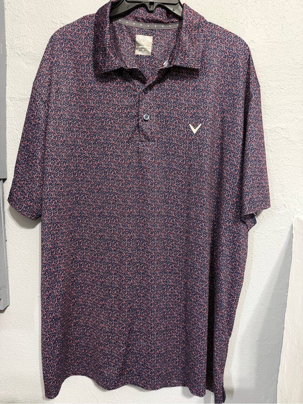 Callaway Opti-Dri Navy Polo Gold Shirt with Orange Microprint style XL